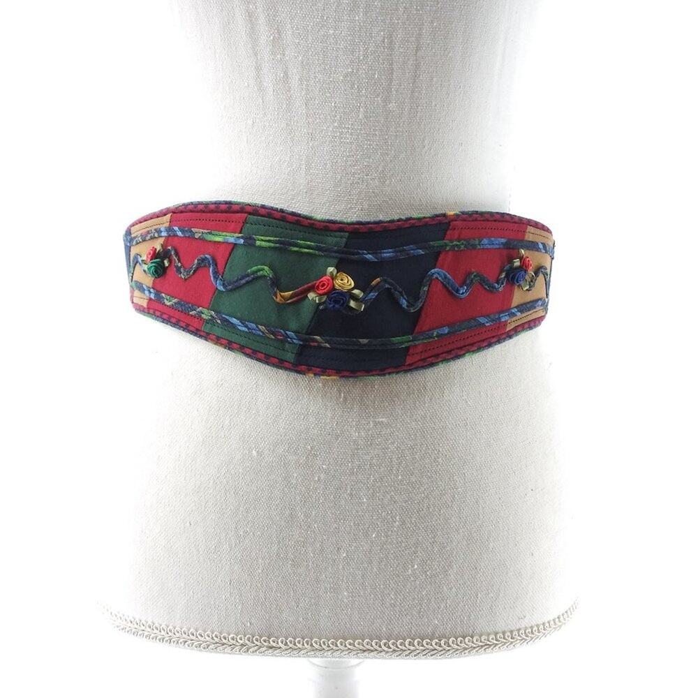 Vintage Women's Corset Belt Multicolored Cottage core Medium Patch Accessory